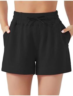 Women's Drawstring Sweat Shorts High Waisted Summer Workout Lounge Shorts with Pockets