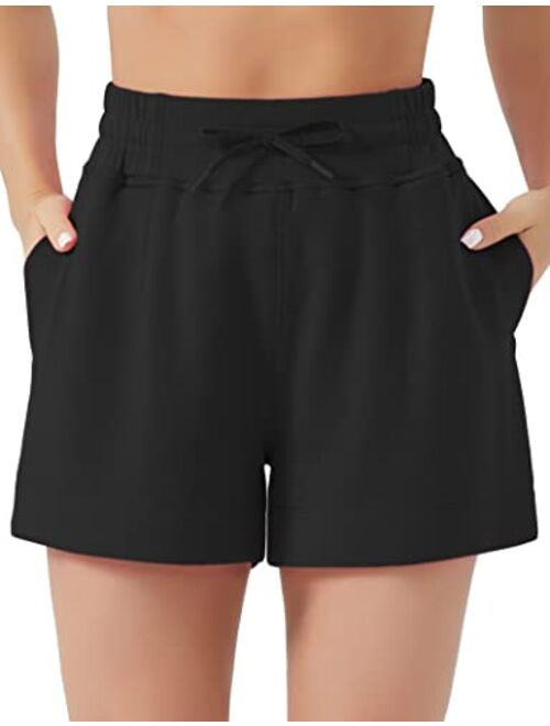 THE GYM PEOPLE Women's Drawstring Sweat Shorts High Waisted Summer Workout Lounge Shorts with Pockets