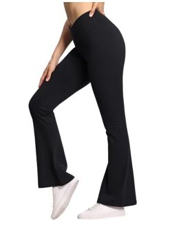 Women's Crossover High Waist Flare Workout Leggings Bootcut Bell Bottom Yoga Pants with Tummy Control