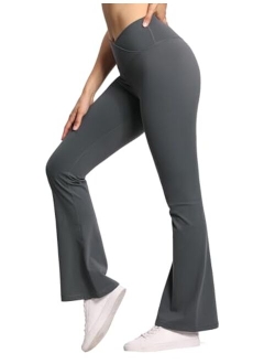 Women's Crossover High Waist Flare Workout Leggings Bootcut Bell Bottom Yoga Pants with Tummy Control