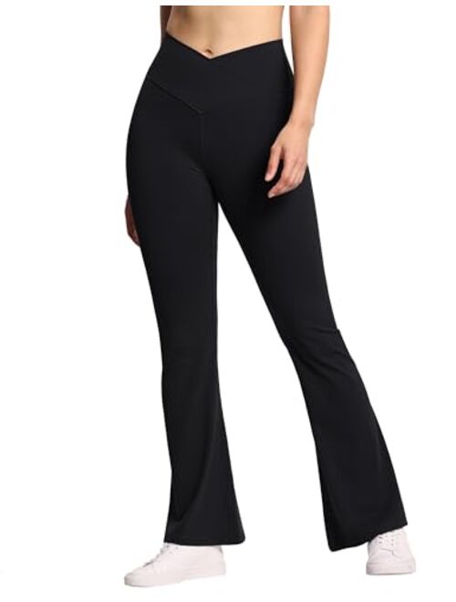 THE GYM PEOPLE Women's Crossover High Waist Flare Workout Leggings Bootcut Bell Bottom Yoga Pants with Tummy Control