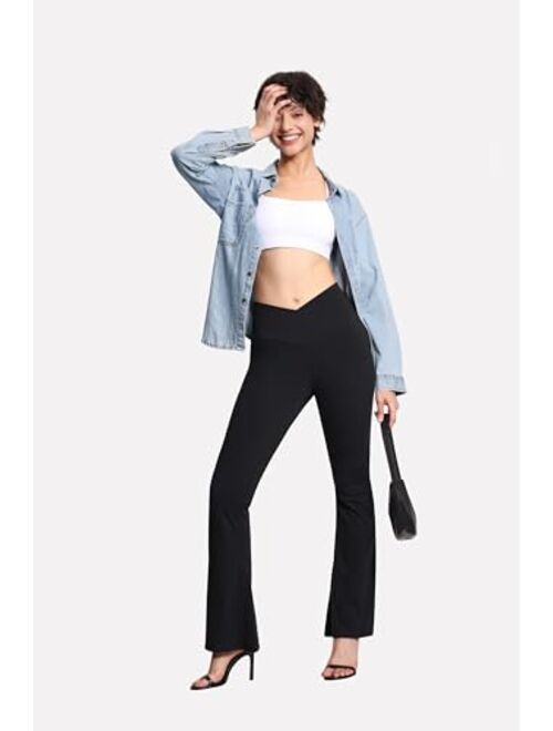 THE GYM PEOPLE Women's Crossover High Waist Flare Workout Leggings Bootcut Bell Bottom Yoga Pants with Tummy Control