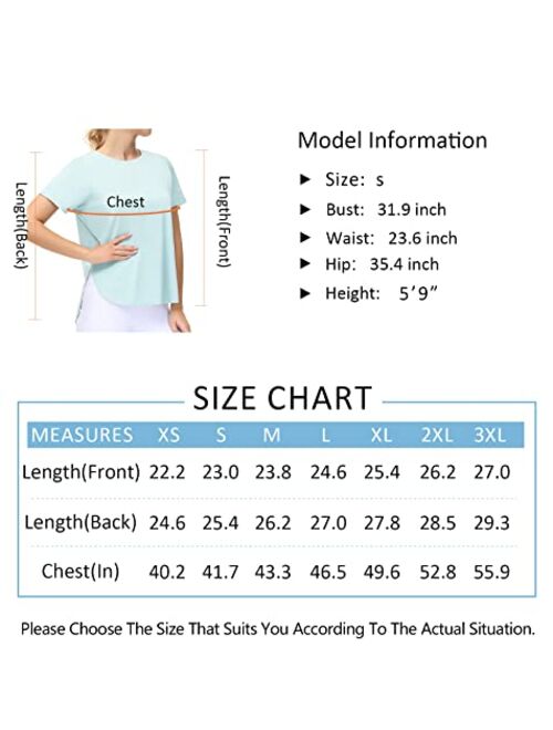 THE GYM PEOPLE Women's Workout T-Shirts Loose Fit Short Sleeve Cotton Running Basic Tee Tops with Split Hem