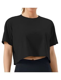 Women's Workout Crop Top T-Shirt Short Sleeve Boxy Yoga Running Cropped Basic Tee