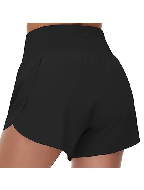 THE GYM PEOPLE Women's High Waisted Running Shorts Mesh Liner Side Split Workout Shorts Zipper Pocket
