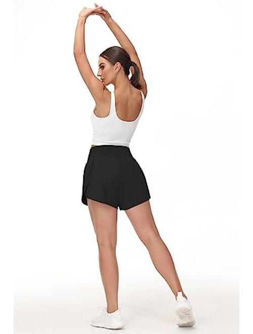 THE GYM PEOPLE Women's High Waisted Running Shorts Mesh Liner Side Split Workout Shorts Zipper Pocket