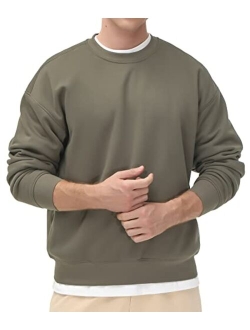 Men's Fleece Crewneck Sweatshirt Thick Loose fit Soft Basic Pullover Sweatshirt