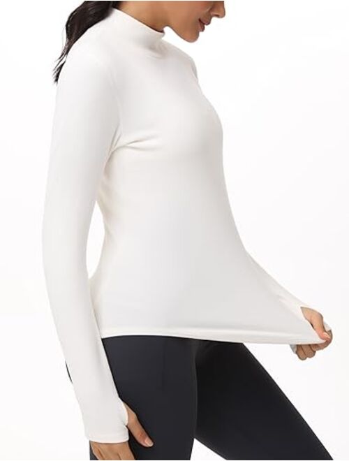 THE GYM PEOPLE Fleece Mock Turtleneck Pullover Base Layer Shirts Long Sleeve Workout Tops with Thumb Hole