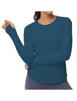 Women's Long Sleeve Workout Shirts Athletic Crewneck Hiking Tops with Thumb Hole