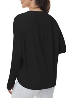 Women's Long Sleeve Workout Shirts Back Loose Fit Running Tee Tops with Thumb Hole