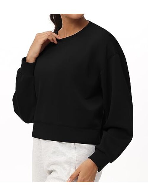 THE GYM PEOPLE Women's Crewneck Cropped Pullover Sweatshirt Cute Basic Long Sleeves Workout Tops