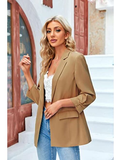 Fekermia Womens Blazer Open Front 3/4 Ruffle Sleeve Business Office Jacket Blazer