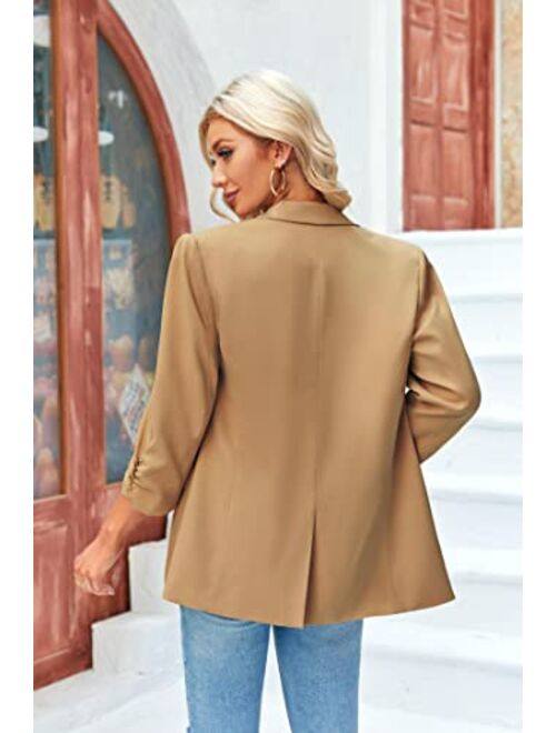 Fekermia Womens Blazer Open Front 3/4 Ruffle Sleeve Business Office Jacket Blazer