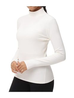 Women's Mock Turtleneck Long Sleeve Shirts Fleece Thermal Underwear Pullover Tops with Thumb Hole