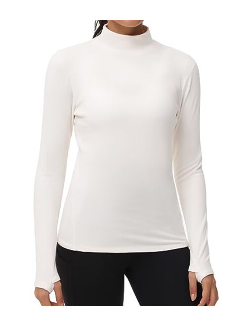 THE GYM PEOPLE Women's Mock Turtleneck Long Sleeve Shirts Fleece Thermal Underwear Pullover Tops with Thumb Hole