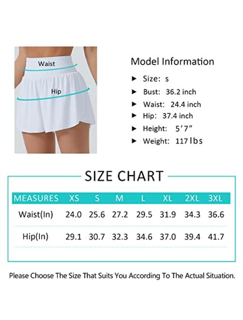 THE GYM PEOPLE Women's High Waisted Flowy Running Shorts Butterfly 2 in 1 Athletic Workout Skirt Shorts