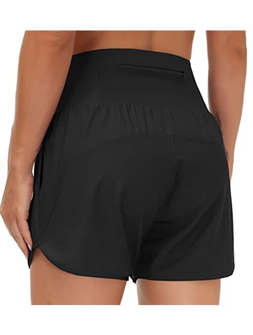 THE GYM PEOPLE Womens High Waist Running Shorts with Liner Athletic Hiking Workout Shorts Zip Pockets