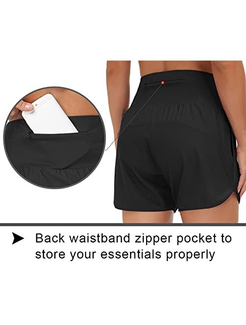 THE GYM PEOPLE Womens High Waist Running Shorts with Liner Athletic Hiking Workout Shorts Zip Pockets