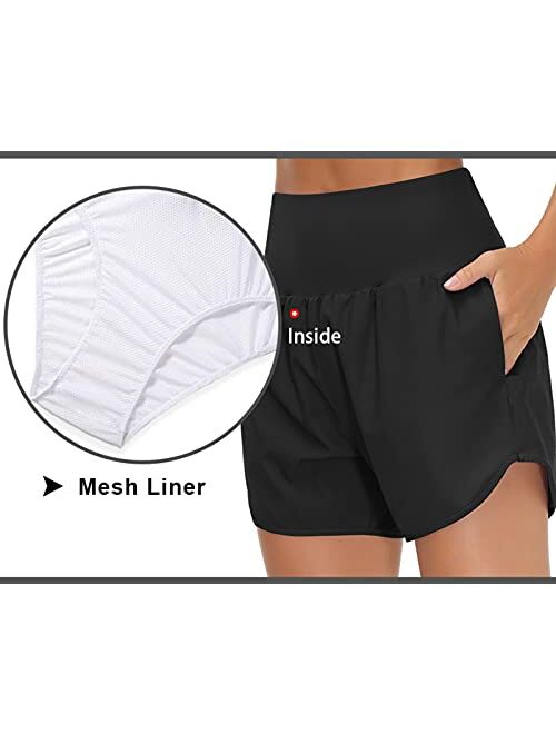 THE GYM PEOPLE Womens High Waist Running Shorts with Liner Athletic Hiking Workout Shorts Zip Pockets