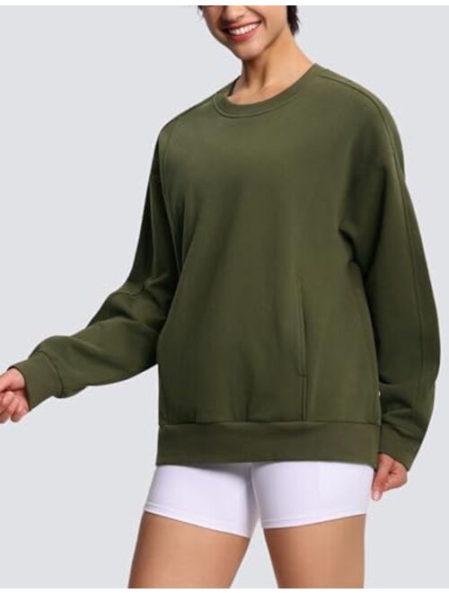 THE GYM PEOPLE Women's Fleece Pullover Sweatshirt Loose Boxy Lounge Long Sleeve Workout Shirt with Pocket