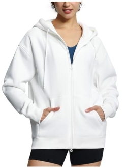 Womens Oversized Fleece Hoodies Full-Zip Workout Lounge Hooded Coats Fall Tops with Pockets Drawstring
