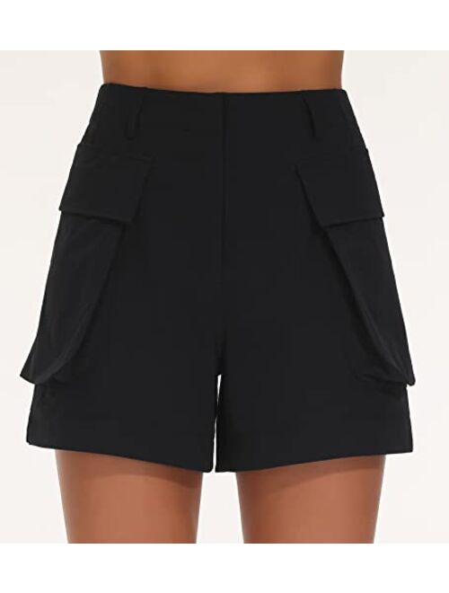 THE GYM PEOPLE Women's Hiking Cargo Shorts Elastic High Waist Summer Outdoor Workout Shorts with Pockets