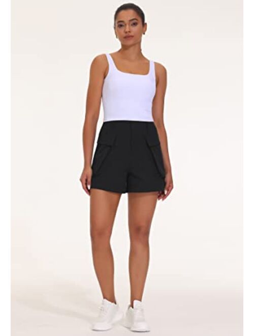 THE GYM PEOPLE Women's Hiking Cargo Shorts Elastic High Waist Summer Outdoor Workout Shorts with Pockets