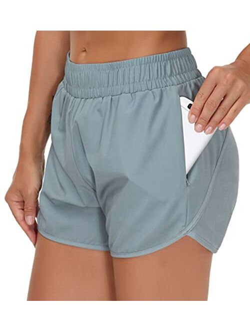 THE GYM PEOPLE Womens' Workout Shorts Quick-Dry with Zipper Pockets