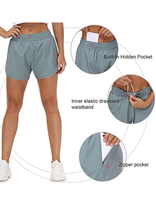 THE GYM PEOPLE Womens' Workout Shorts Quick-Dry with Zipper Pockets