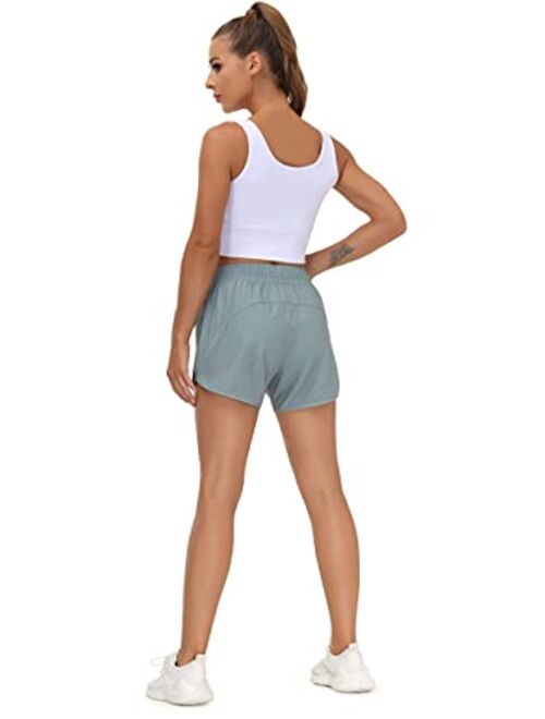THE GYM PEOPLE Womens' Workout Shorts Quick-Dry with Zipper Pockets