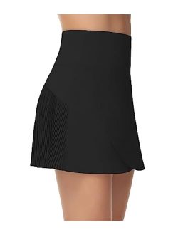 Women's High Waisted Tennis Skirts Crossover Hemline Back Pleated Golf Skorts with Inner Shorts