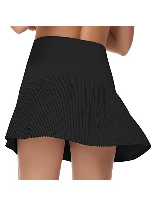 THE GYM PEOPLE Women's High Waisted Tennis Skirts Crossover Hemline Back Pleated Golf Skorts with Inner Shorts