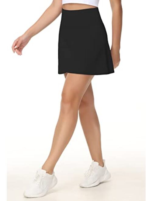 THE GYM PEOPLE Women's High Waisted Tennis Skirts Crossover Hemline Back Pleated Golf Skorts with Inner Shorts