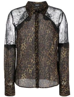 LIU JO leopard-print lace-panels silk shirt