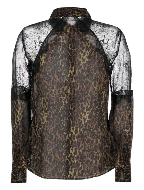 LIU JO leopard-print lace-panels silk shirt