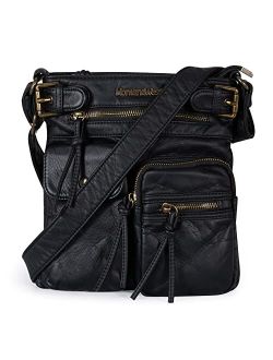 Crossbody Bag for Women Soft Washed Leather Multi Pocket Shoulder Purses
