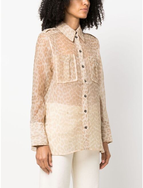 GANNI leopard-print semi-sheer shirt