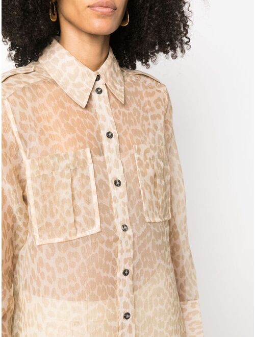 GANNI leopard-print semi-sheer shirt