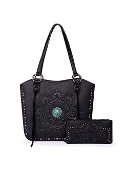Women's Western Handbag Tooling Tote Bag Conceal Carry Purse with Detachable Holster