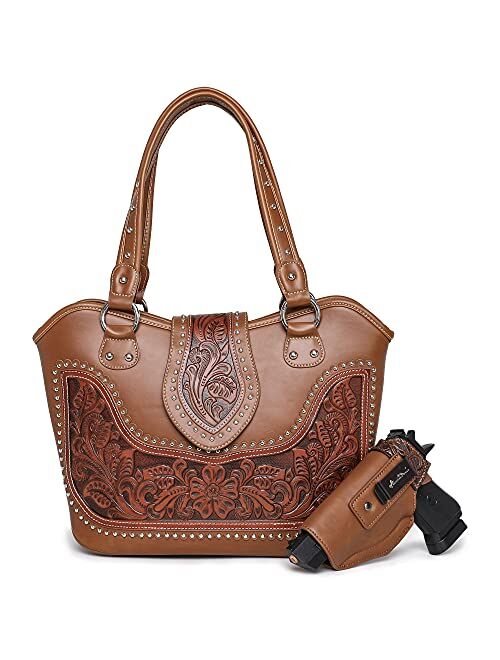 Montana West Women's Western Handbag Tooling Tote Bag Conceal Carry Purse with Detachable Holster