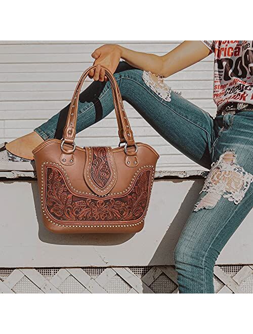 Montana West Women's Western Handbag Tooling Tote Bag Conceal Carry Purse with Detachable Holster