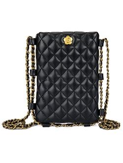 Small Quilted Cell Phone Purse for Women Soft Chain Crossbody Cellphone Wallet Bag