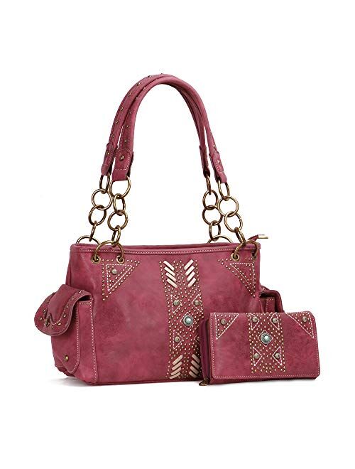 Montana West Handbag and Purse Concealed Carry Tote Bag for Women Leather Embroidered Western Design Satchel with Wallets Set