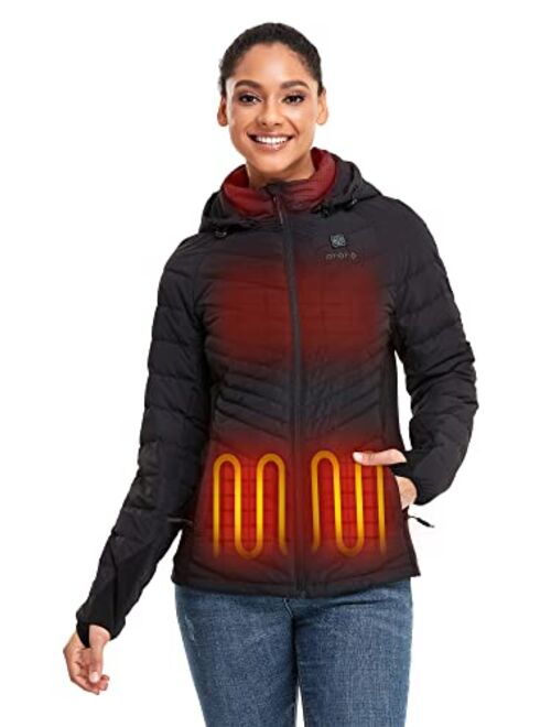 ORORO [Upgraded Battery] Women's Lightweight Heated Jacket with 4 Heat Zones and 90% Down Insulation (Battery Included)