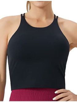 Women's Cross Back Sports Bra Halter Neck Workout Crop Tank Tops with Removable Pads