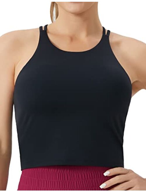 THE GYM PEOPLE Women's Cross Back Sports Bra Halter Neck Workout Crop Tank Tops with Removable Pads