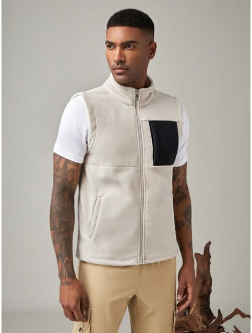 In My Nature Men's Contrast Stand Collar Zipper Closure Outwear Vest Jacket With Pockets