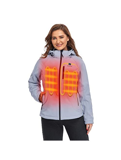 ORORO Women's Heated Jacket with Battery Pack and Detachable Hood, Heating Jacket for Outdoor Hunting Hiking