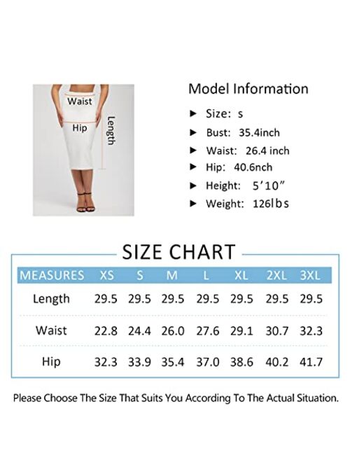 THE GYM PEOPLE Women's High Waist Tummy Control Pencil Skirts Stretchy Bodycon Midi Skirt Below Knee with Back Slit