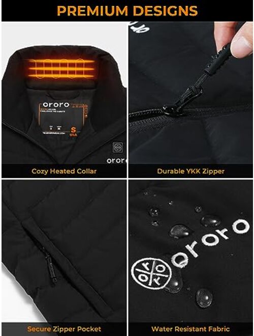 ORORO [Upgraded Battery] Women's Heated Down Vest with Battery, Lightweight Heated Vest with 800 Fill Power Down Insulation